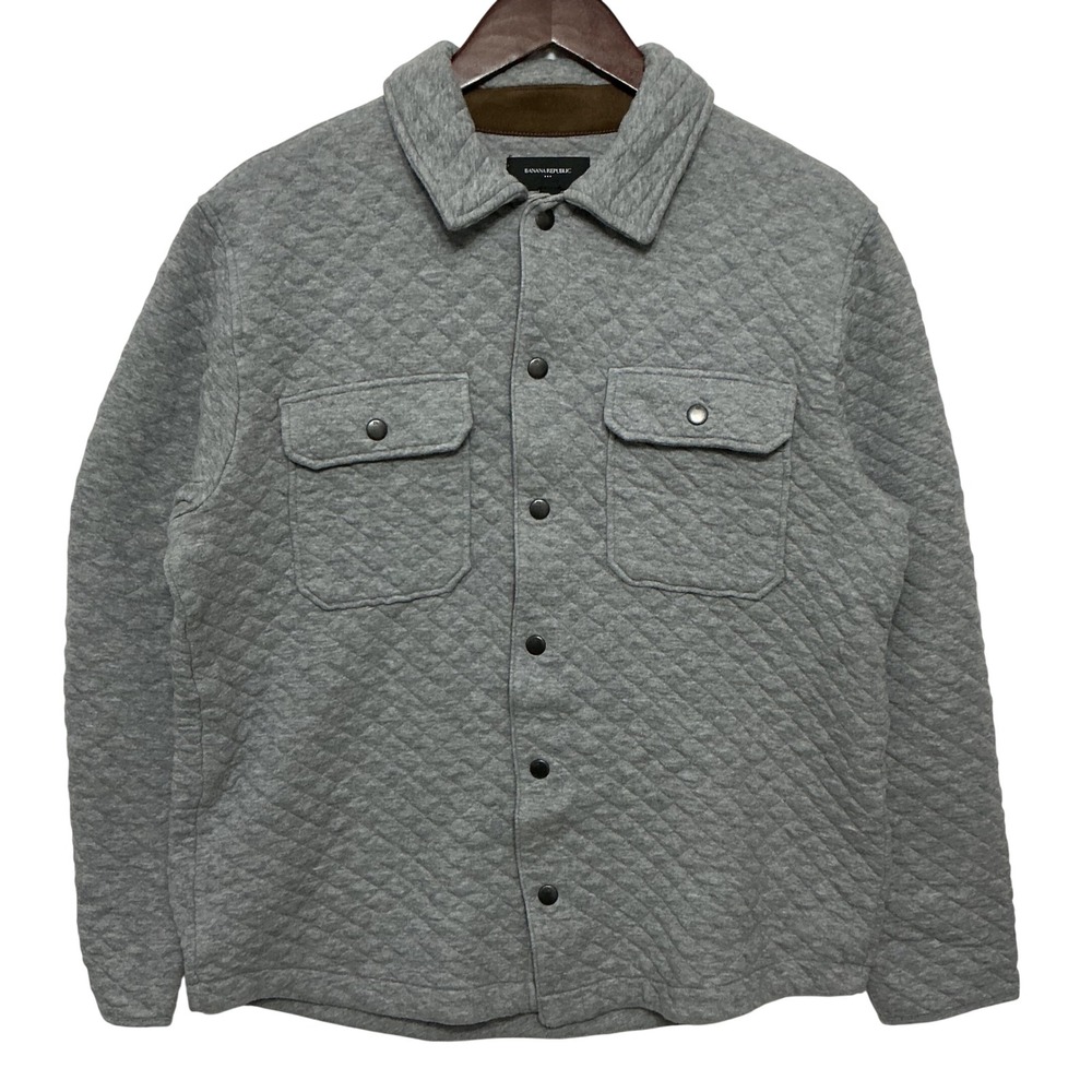 Banana Republic Quilted Shirt Jacket Mens Size M Gray Snap Front Shacket